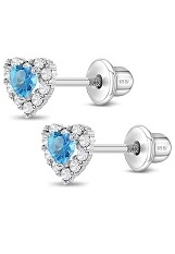good-looking 5mm light blue cubic zirconia heart baby birthstone earrings